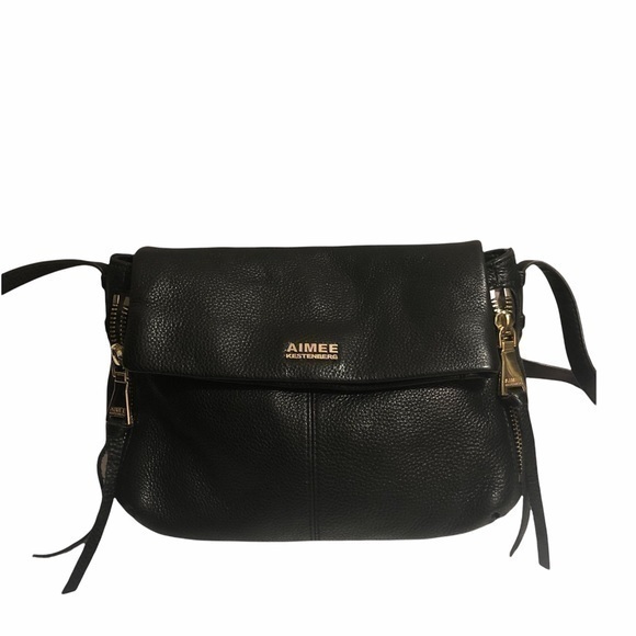 Aimee Kestenberg Black Leather Flap Messenger Bag